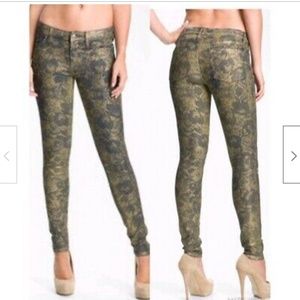 7 For All Mankind Women's The Skinny Laser Gold Floral Stretch Jeans